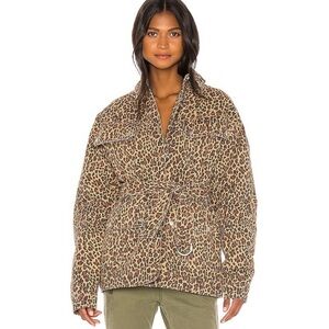 Marissa Webb Ellery Leopard Print Cotton Denim Anorak Belted Jacket Brown
